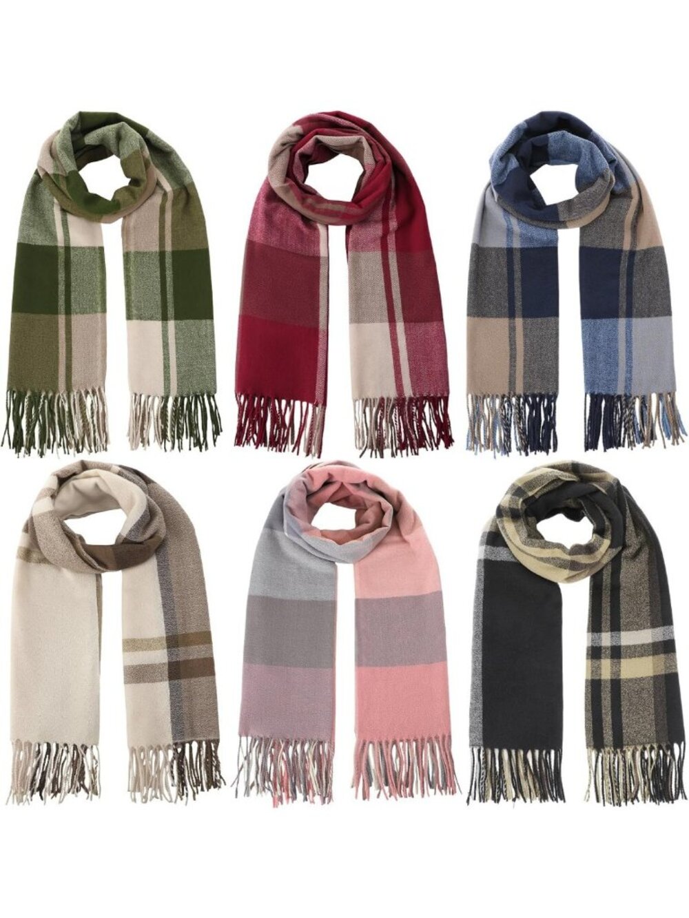 Cozy 6-Piece Long Plaid Winter Scarves Set for Women - Warm & Stylish